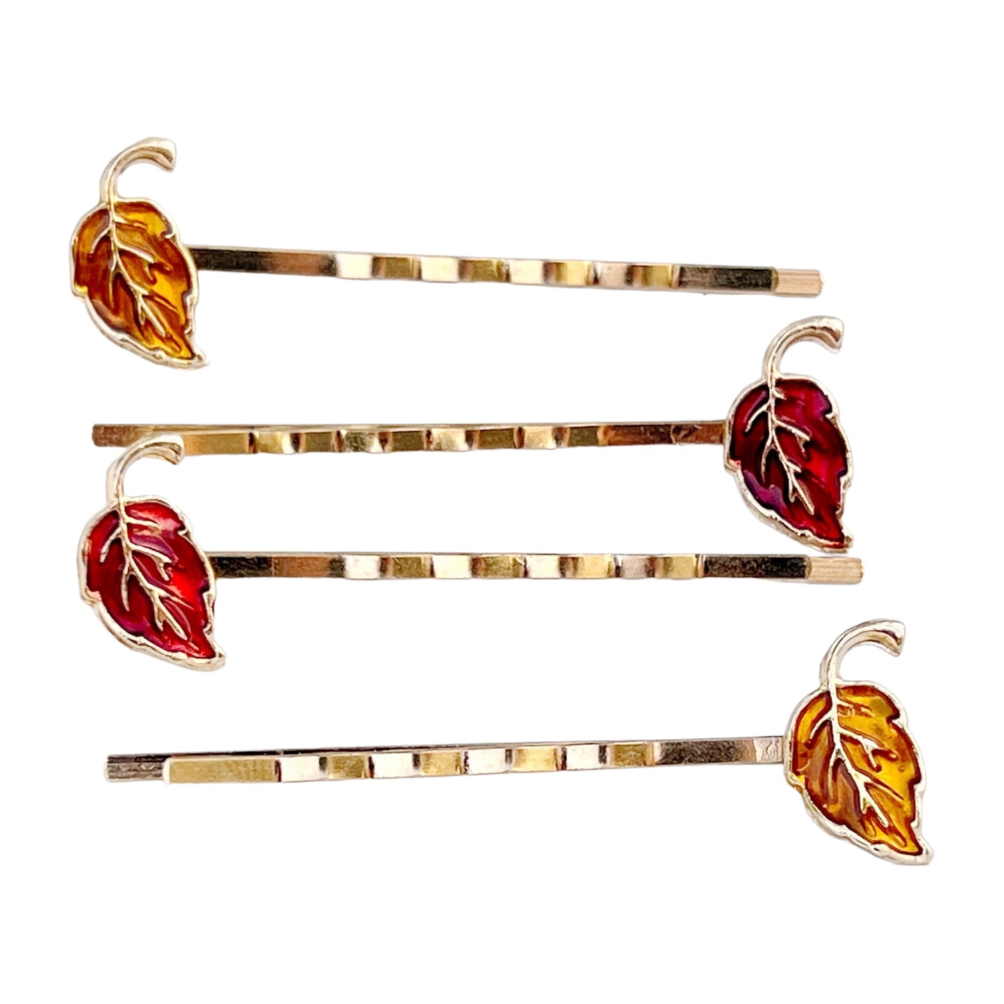 Red & Orange Enamel Leaf Hair Pins - Colorful & Stylish Accessories