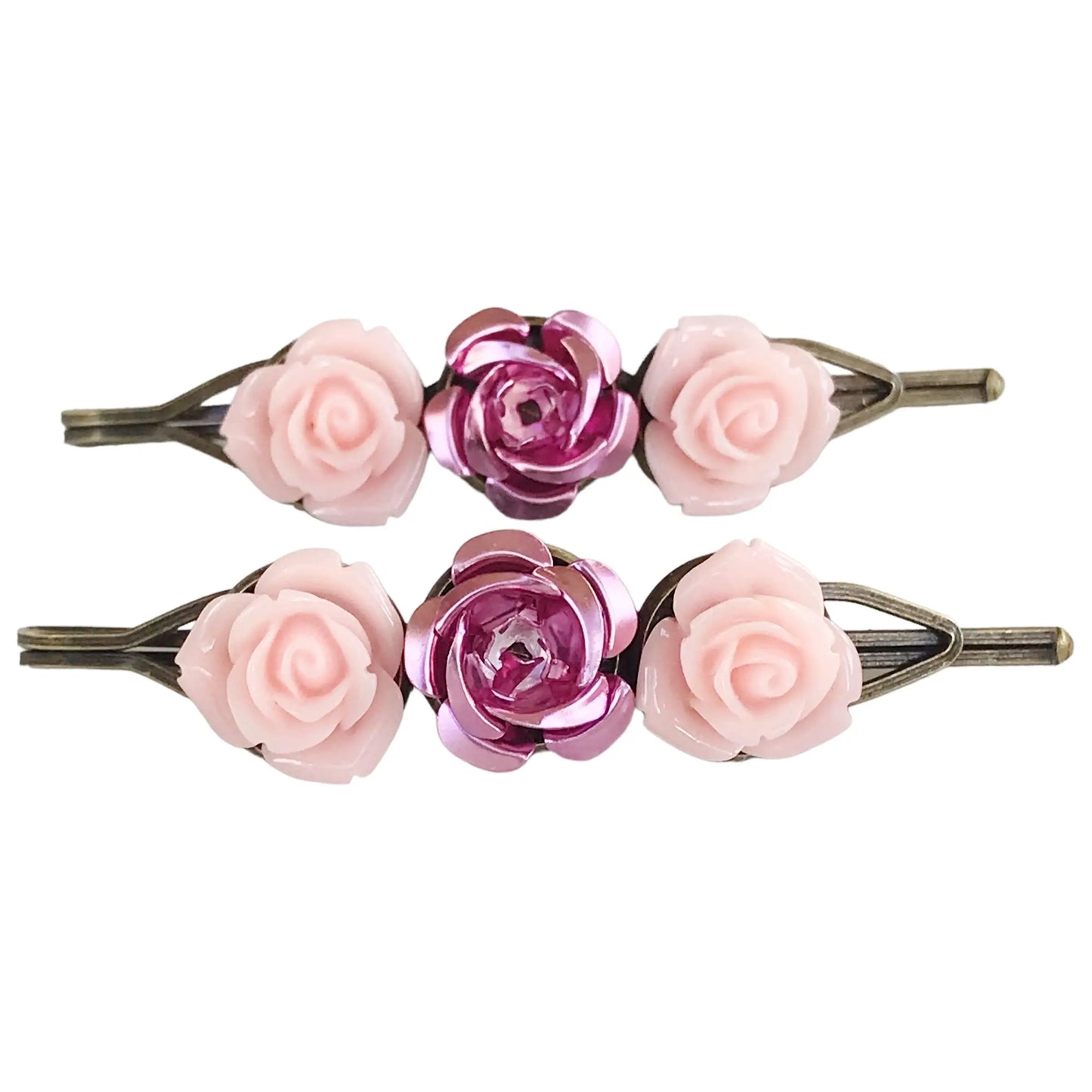 Pink Rose Floral Hair Pins: Elegant Romantic Hair Accessories