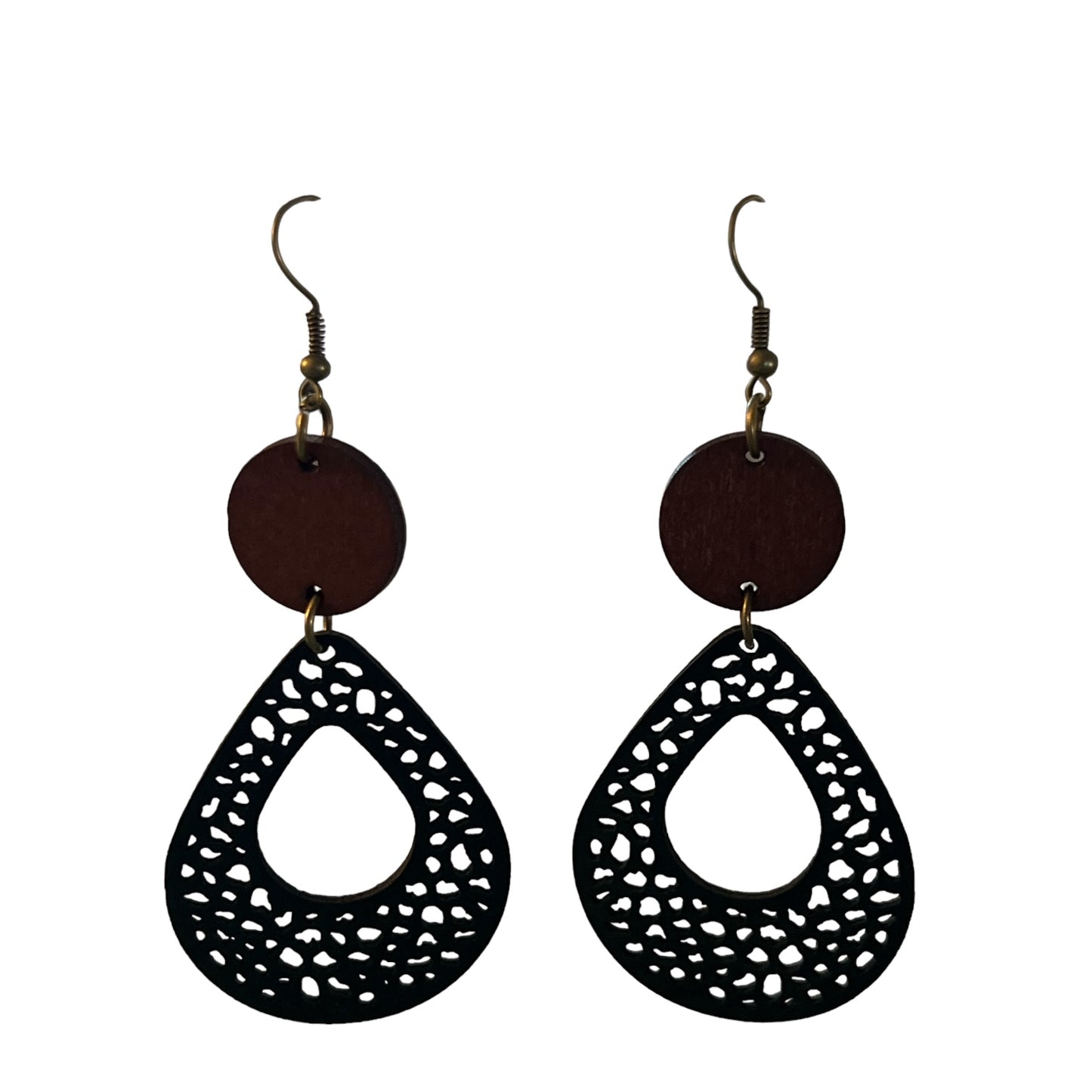 Black Leather & Wood Earrings – Natural Boho Chic Jewelry