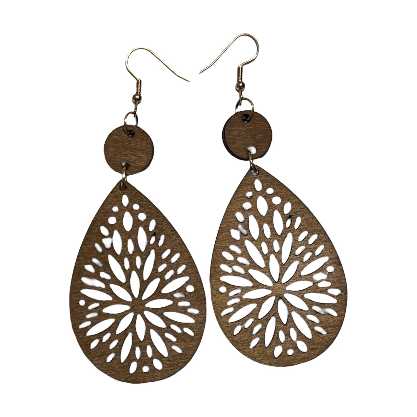 Wood Teardrop Dangle Earrings – Floral Cutout Chic Jewelry