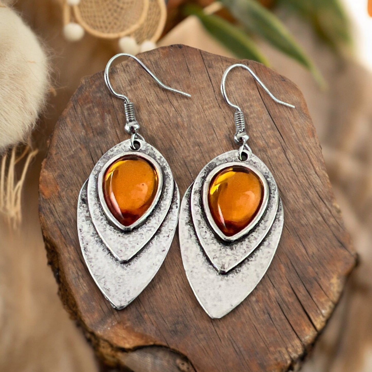 Orange & Silver Teardrop Earrings – Vibrant Stylish Accessories