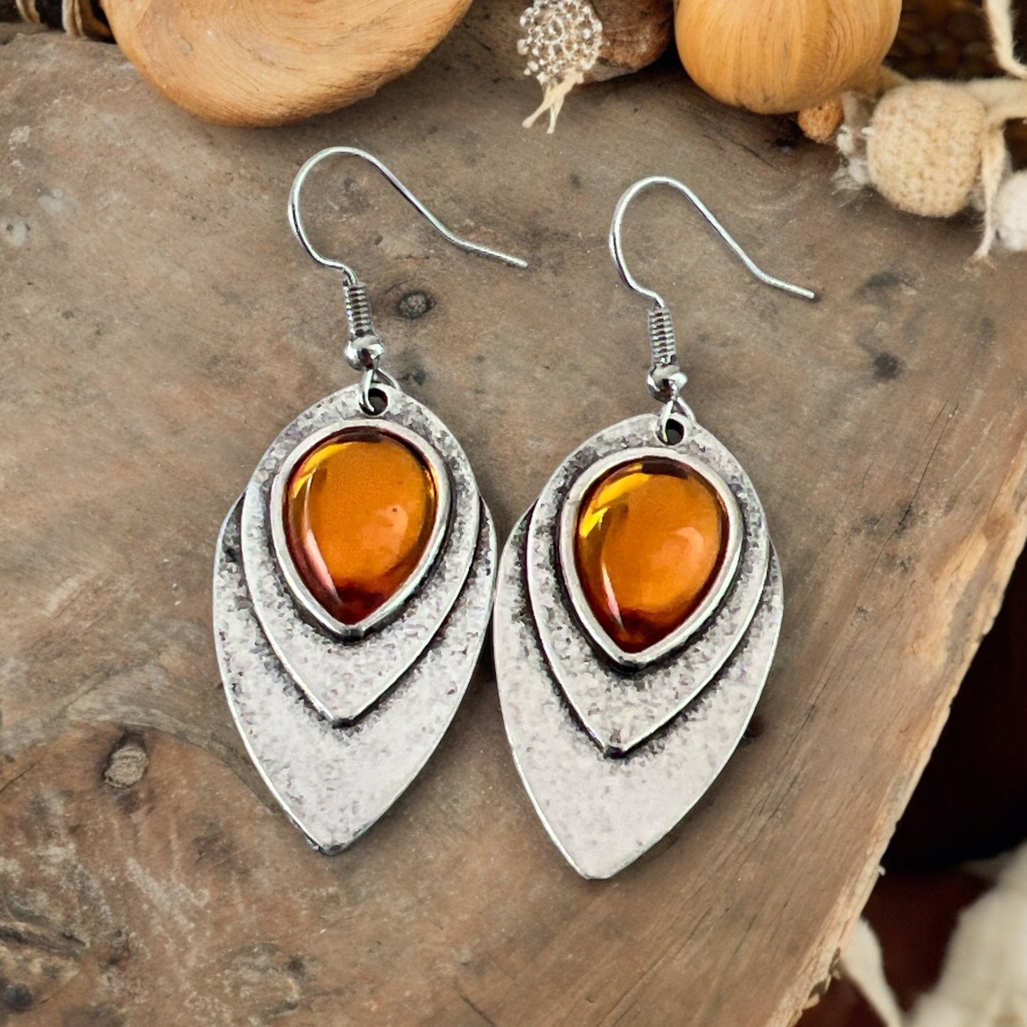 Orange & Silver Teardrop Earrings – Vibrant Stylish Accessories