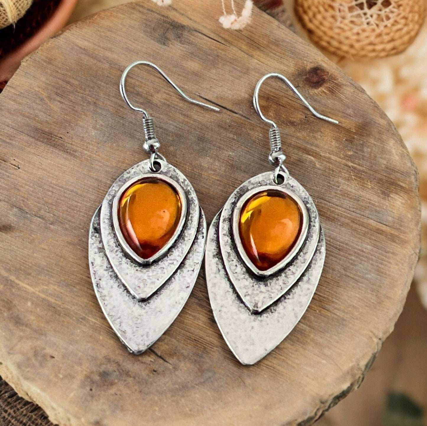 Orange & Silver Teardrop Earrings – Vibrant Stylish Accessories
