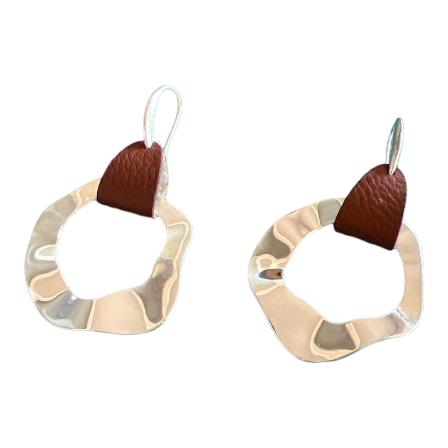 Geometric Swirl Silver & Leather Earrings – Modern Boho Accessories
