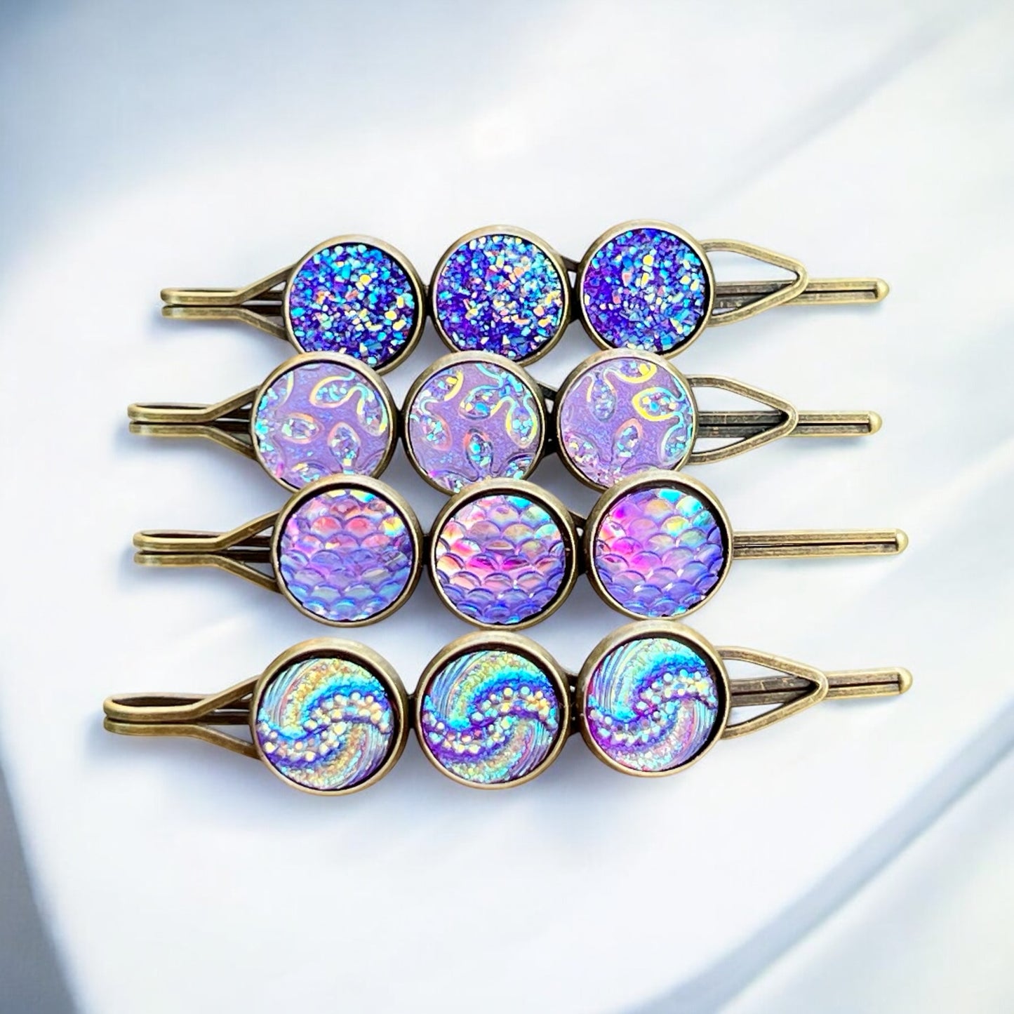 Purple Druzy Hair Pins: Set of 4 Stylish Accessories with Unique Patterns