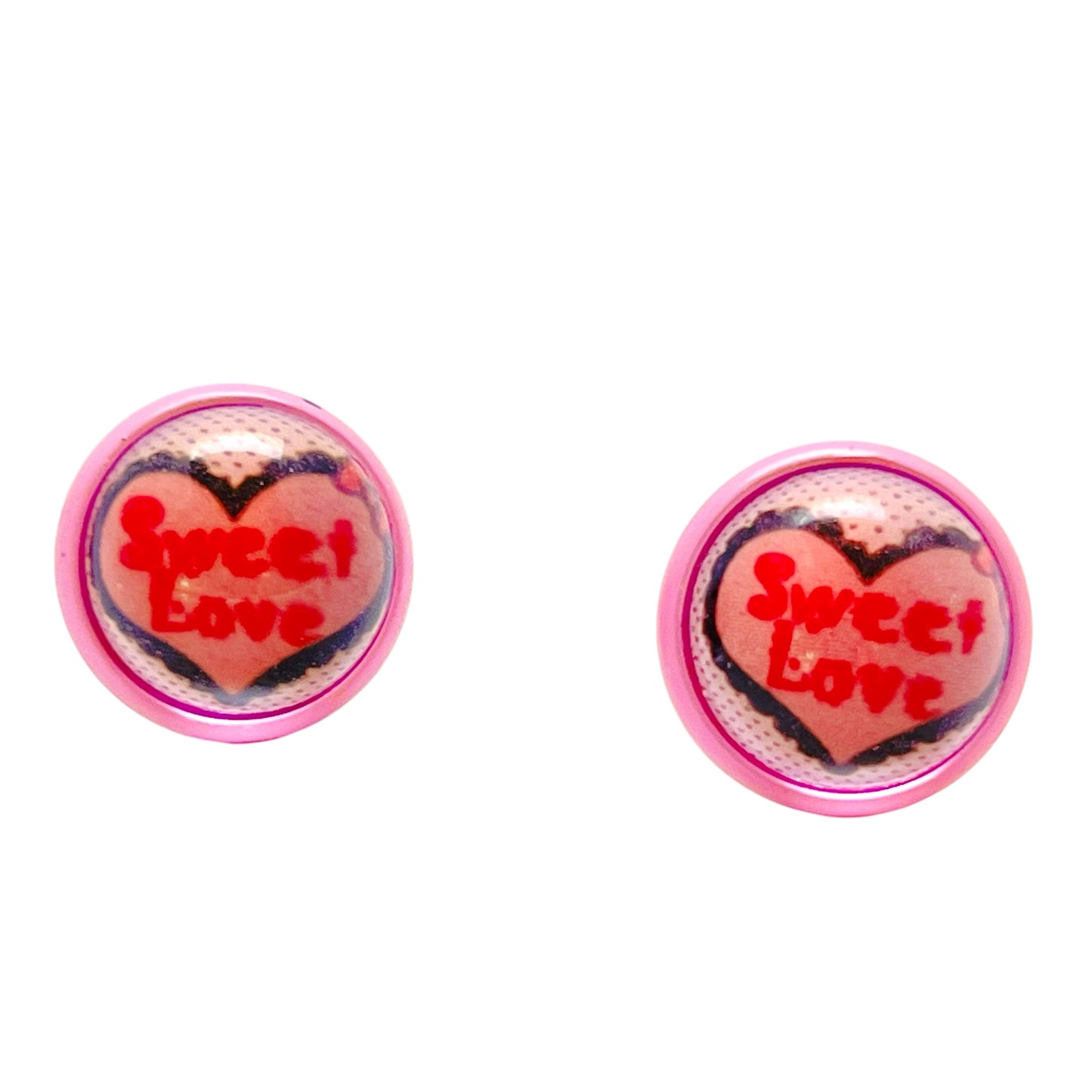 Sweet Love Heart Stud Earrings – Pink Conversation Heart Studs