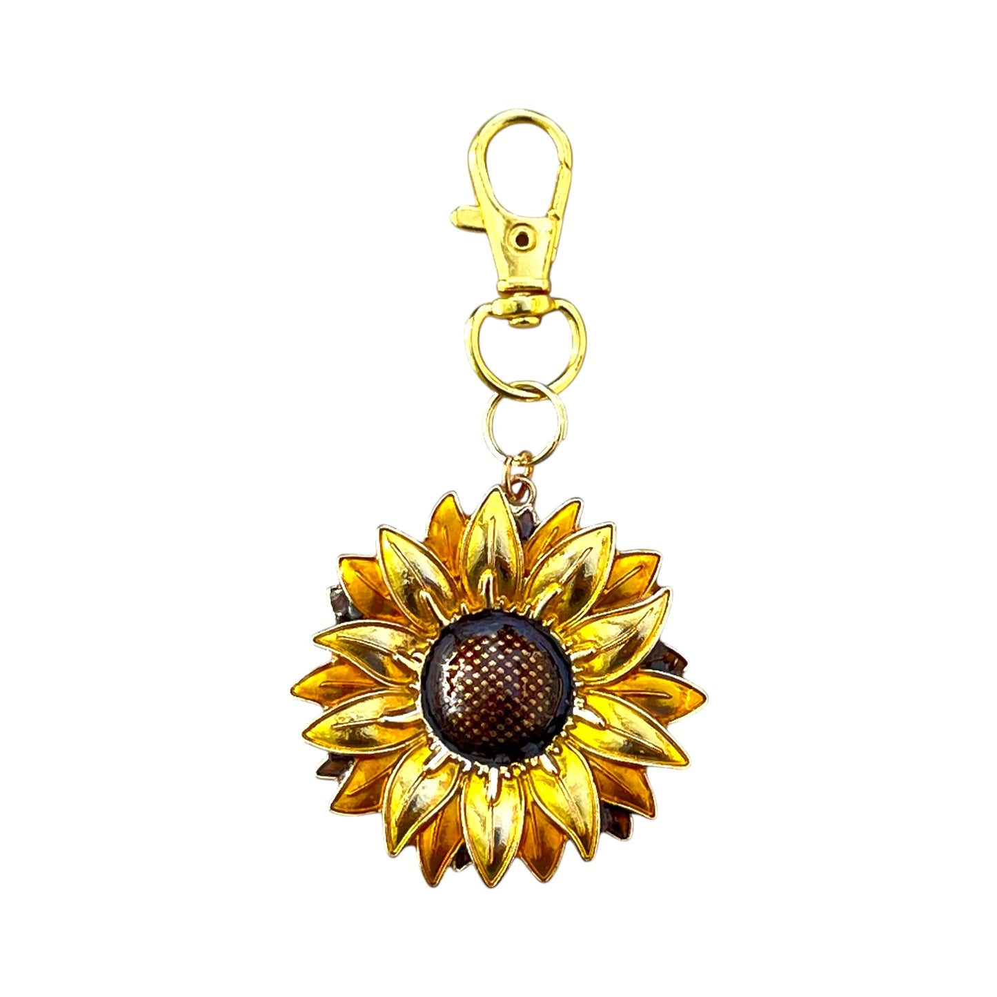 Boho sunflower charm with golden petals and brown center design