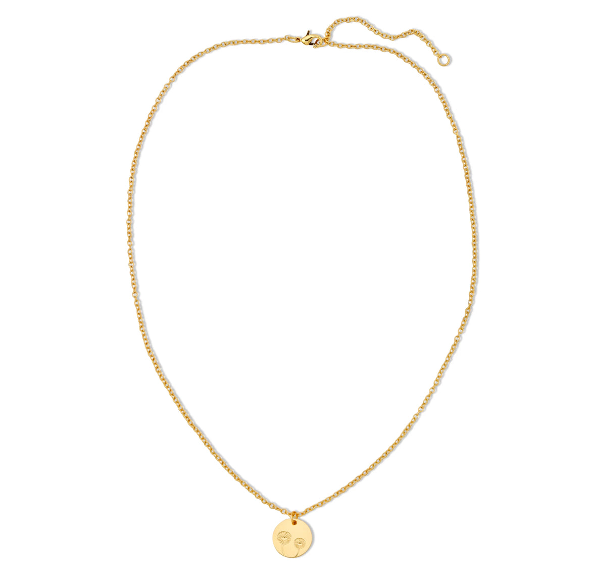 Gold botanical sunflower necklace with etched floral charm