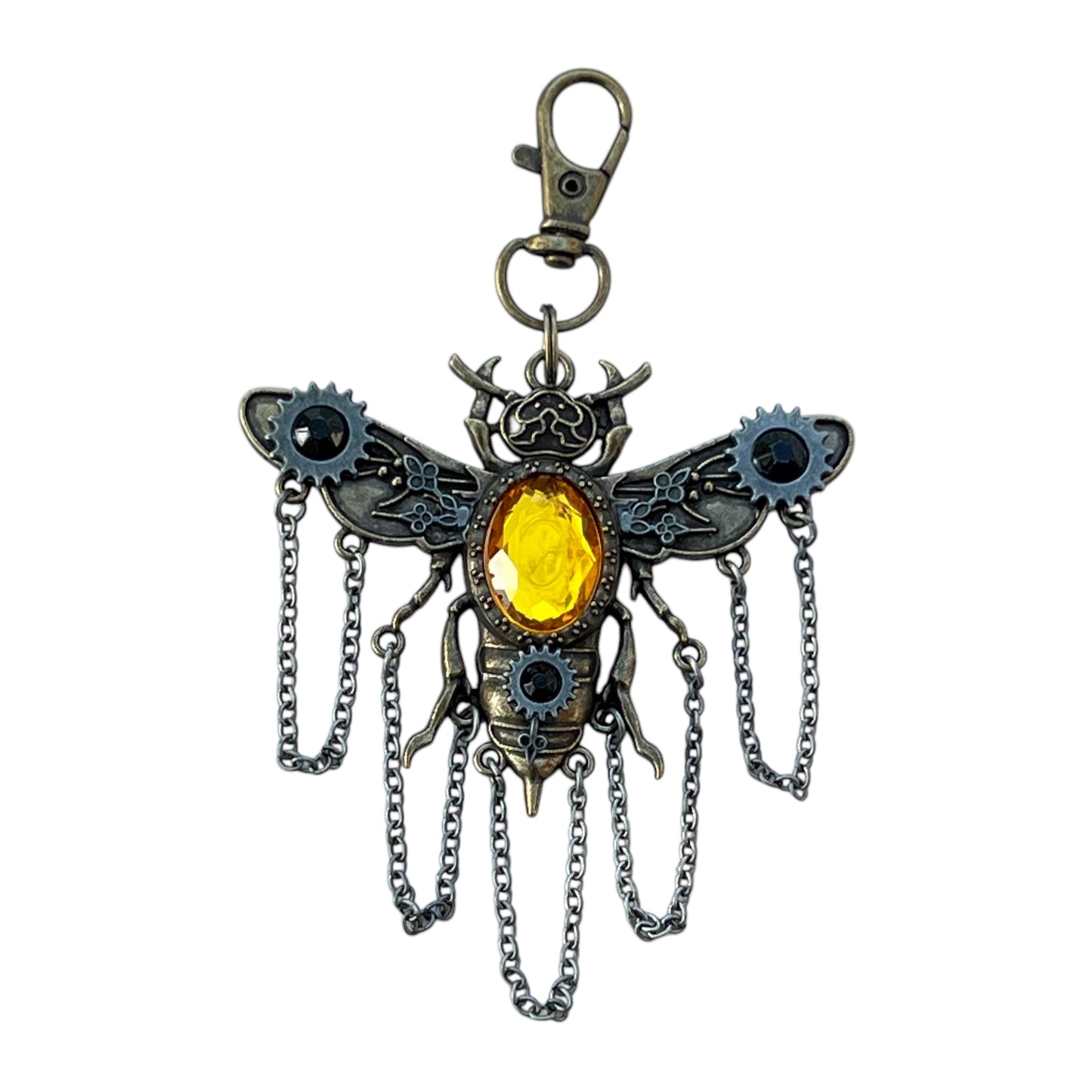 Gift-ready packaging of handmade steampunk bee keychain