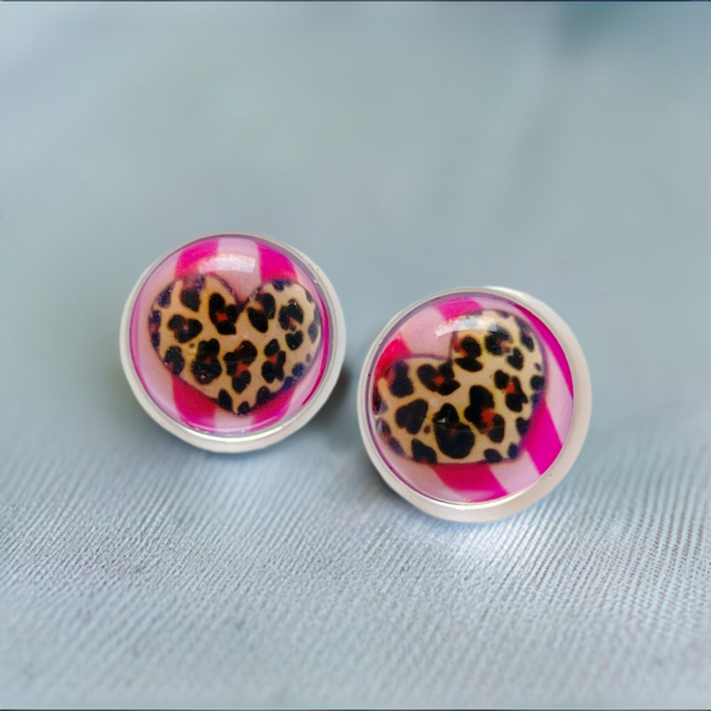 Animal Print Heart Unisex Earring Studs - Stylish & Versatile Accessories