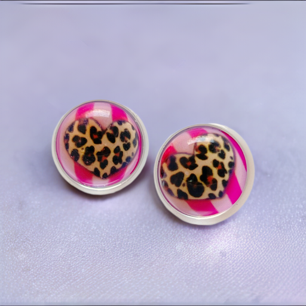 Animal Print Heart Unisex Earring Studs - Stylish & Versatile Accessories