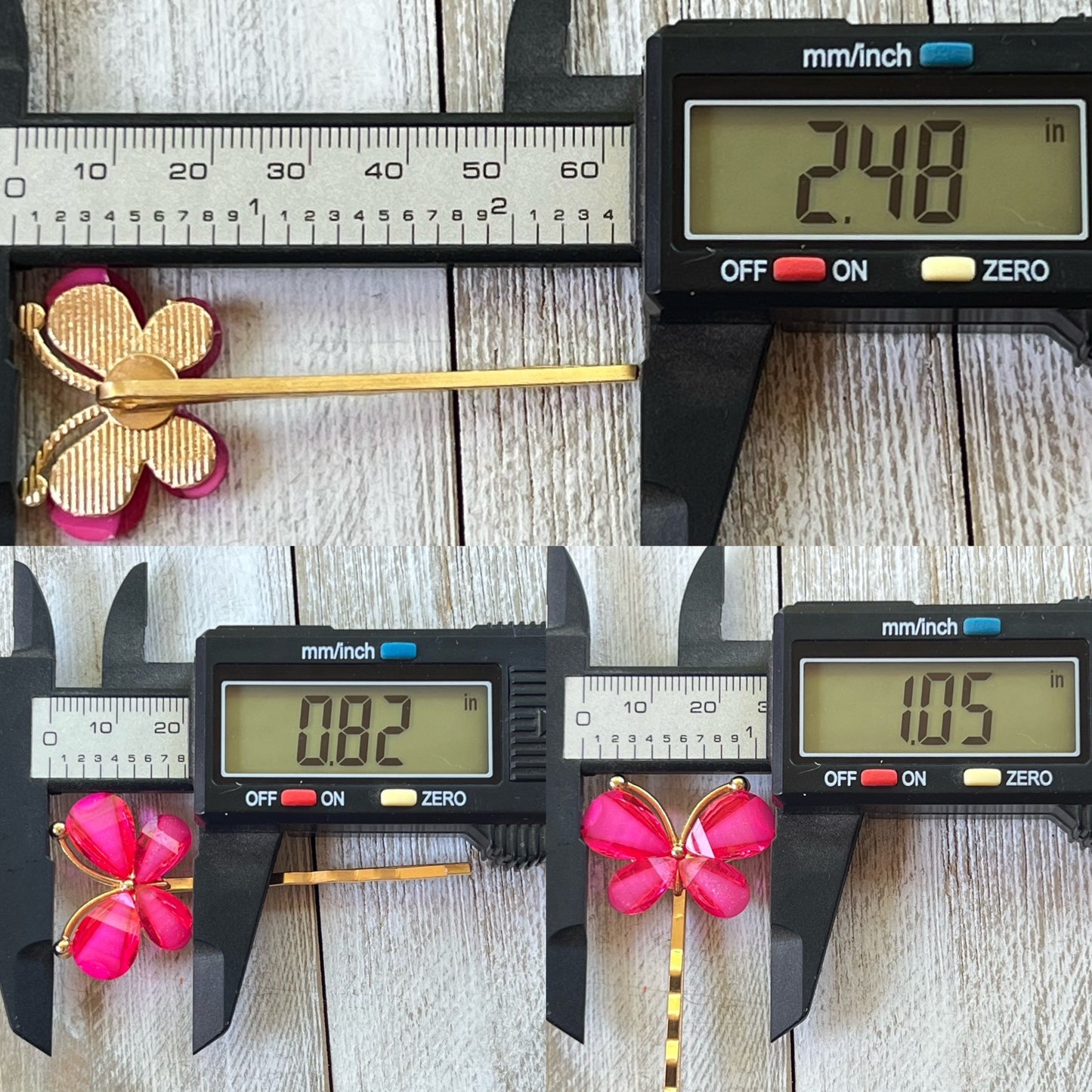Hot Pink Butterfly Hair Pins – Glitter Resin Hair Clips with Gold Base