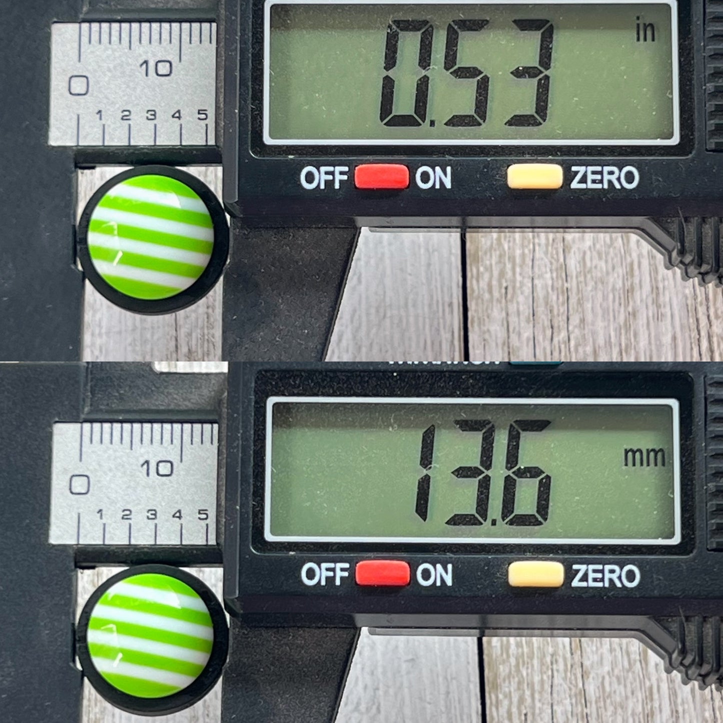 Striped Lime Green Resin Stud Earrings – Bright Handmade Wood Statement