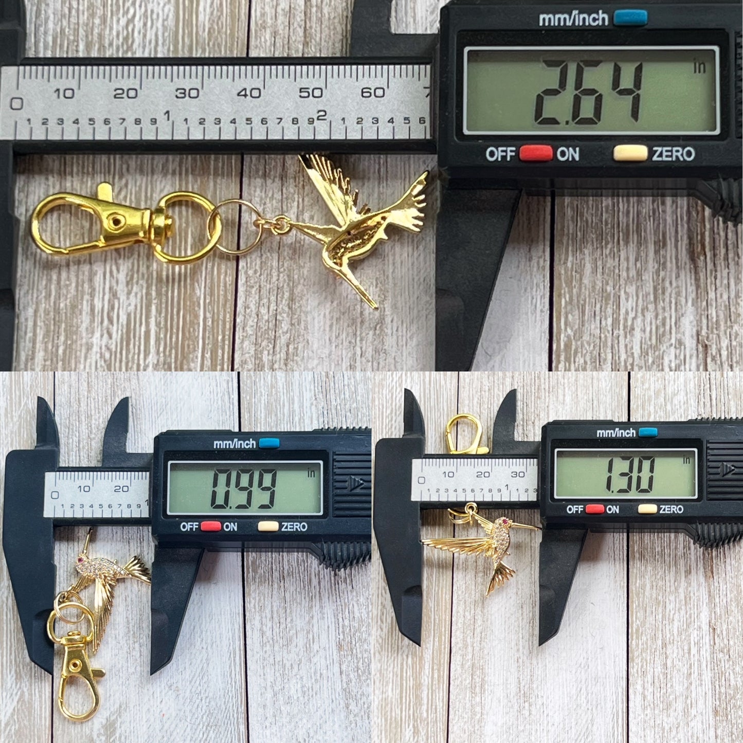 Hummingbird Purse Charms – Gold Crystal Bird Keychains with Bling