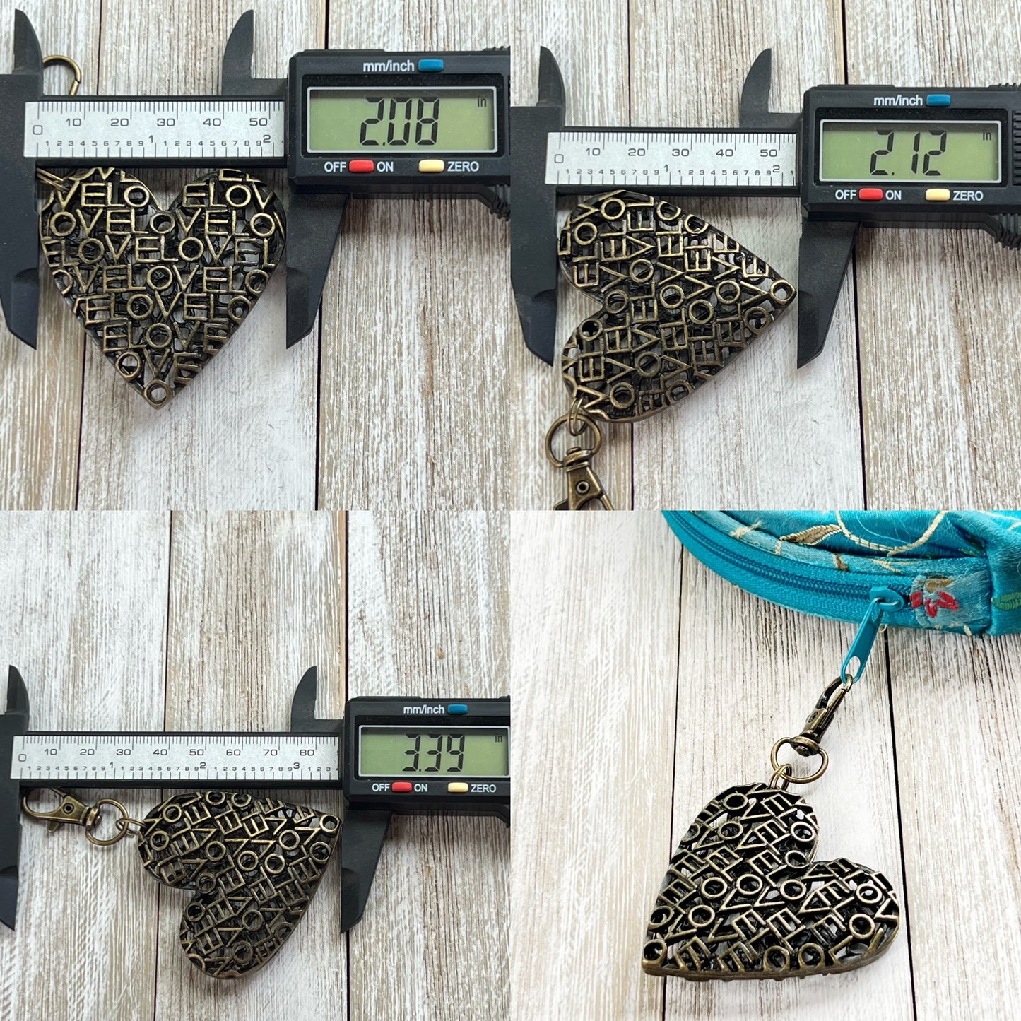 Love Word Art Heart Purse Charm – Antique Bronze Keychain with Script Cutout