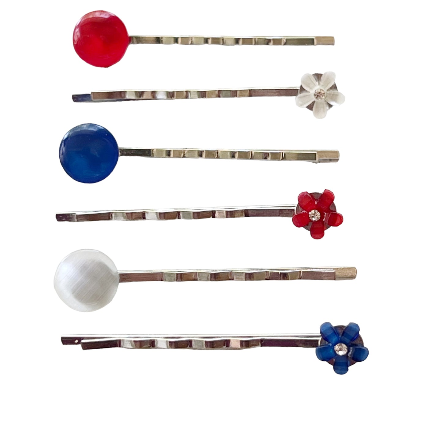 Red White & Blue Flower Hair Pins, Womens Fourth of July Hair Clips, Patriotic 4th of July Hair Accessories