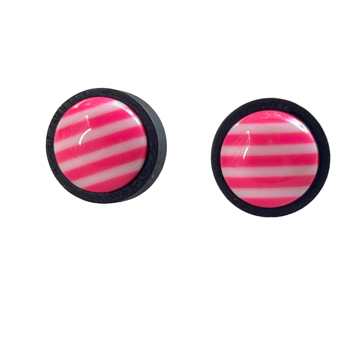 Striped Pink Resin Stud Earrings – Bold Handmade Wood Statement Jewelry