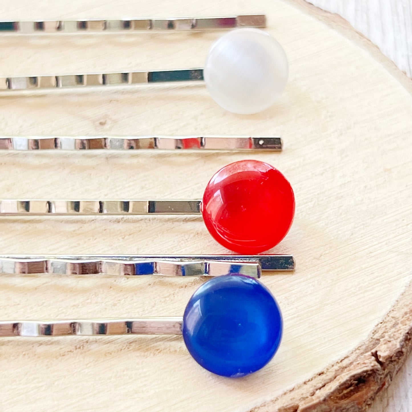 Red White & Blue Flower Hair Pins, Womens Fourth of July Hair Clips, Patriotic 4th of July Hair Accessories