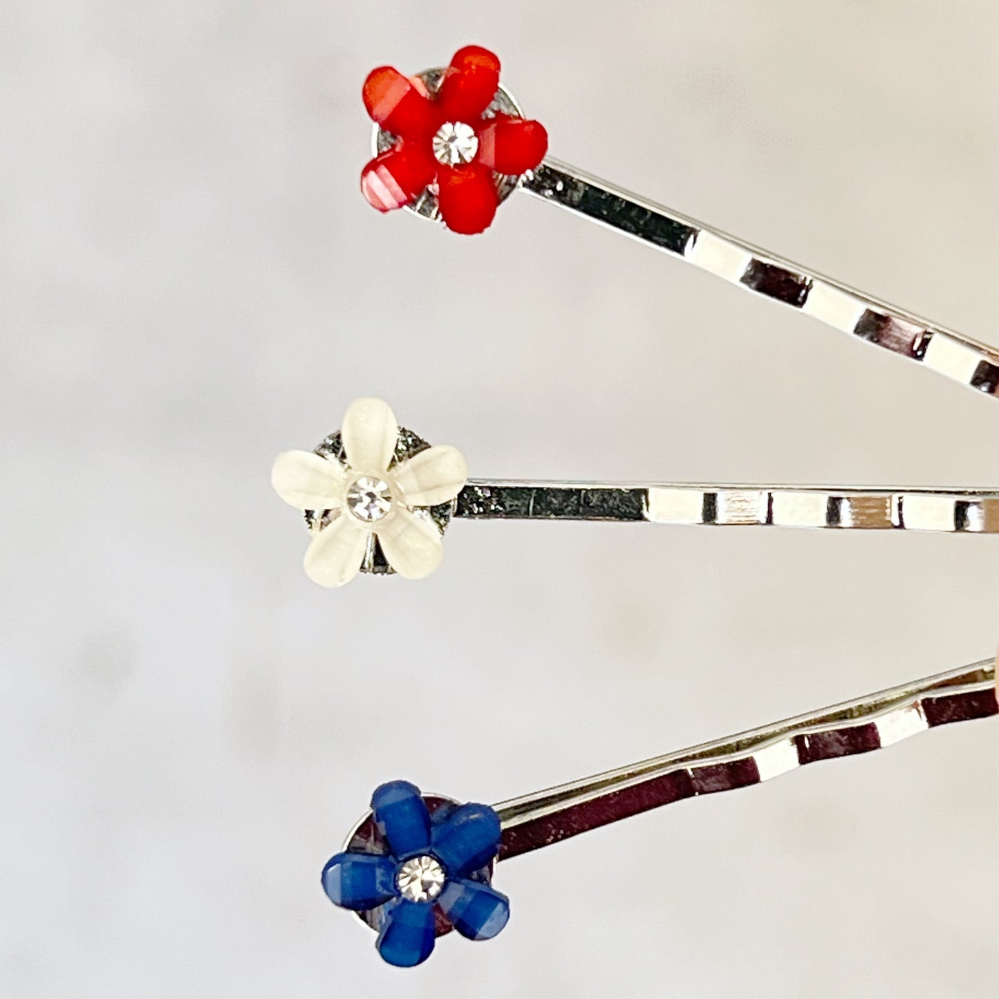 Red White & Blue Flower Hair Pins, Womens Fourth of July Hair Clips, Patriotic 4th of July Hair Accessories