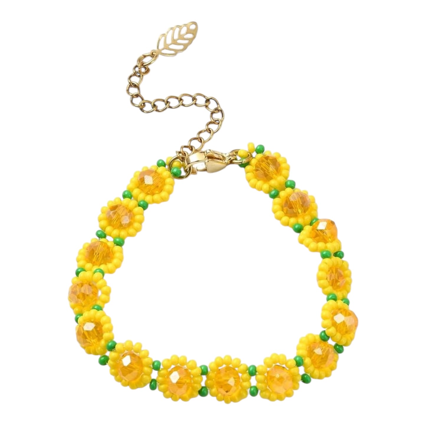 Display of yellow sunflower bracelet in a nature-inspired setting
