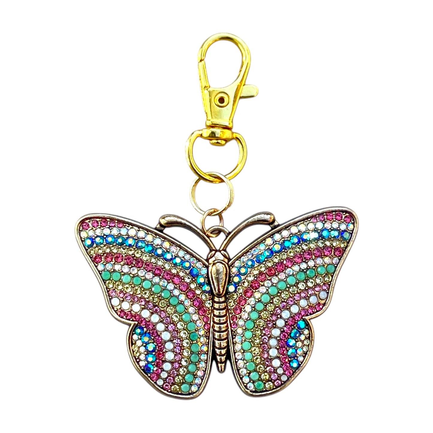 Spring style butterfly bag accessory in pink, green, blue, and white