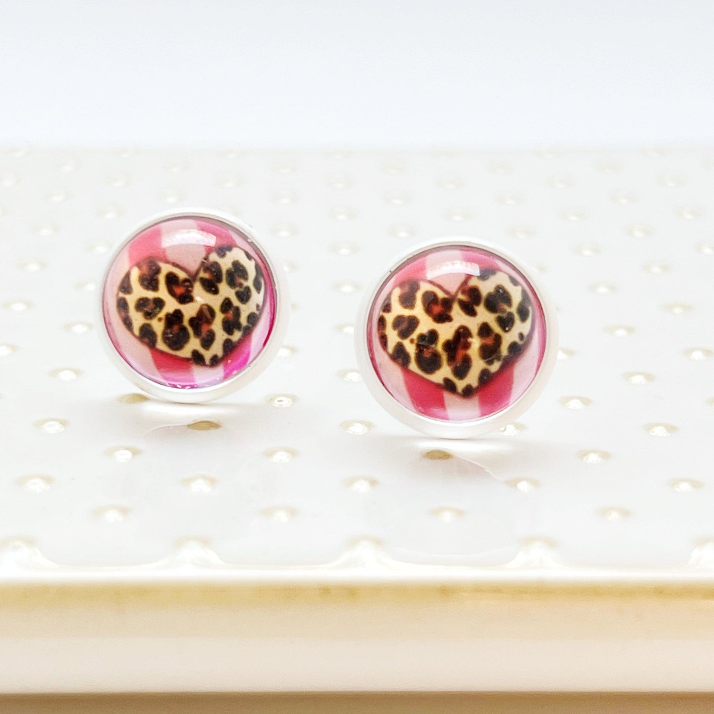 Animal Print Heart Unisex Earring Studs - Stylish & Versatile Accessories