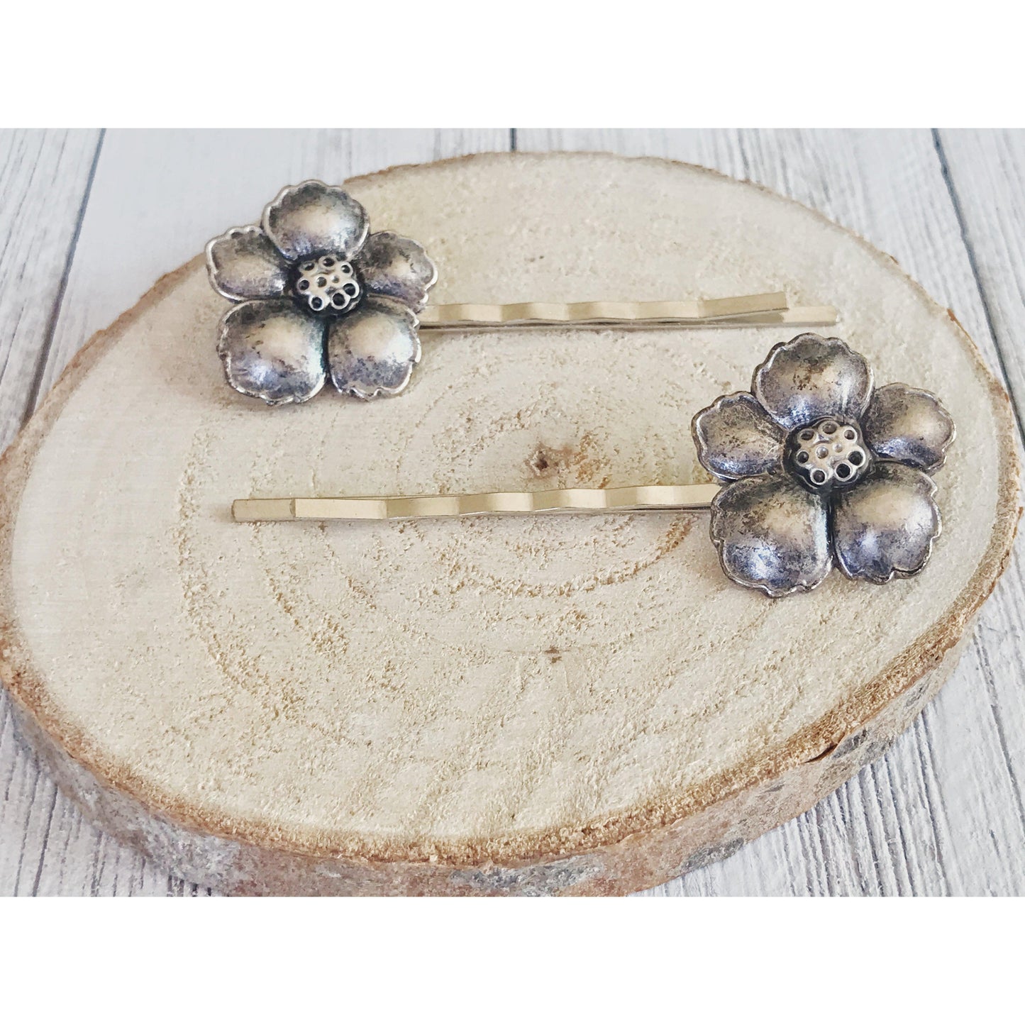 Antiqued Silver Wildflower Hair Pins - Delicate & Elegant Hair Accessories