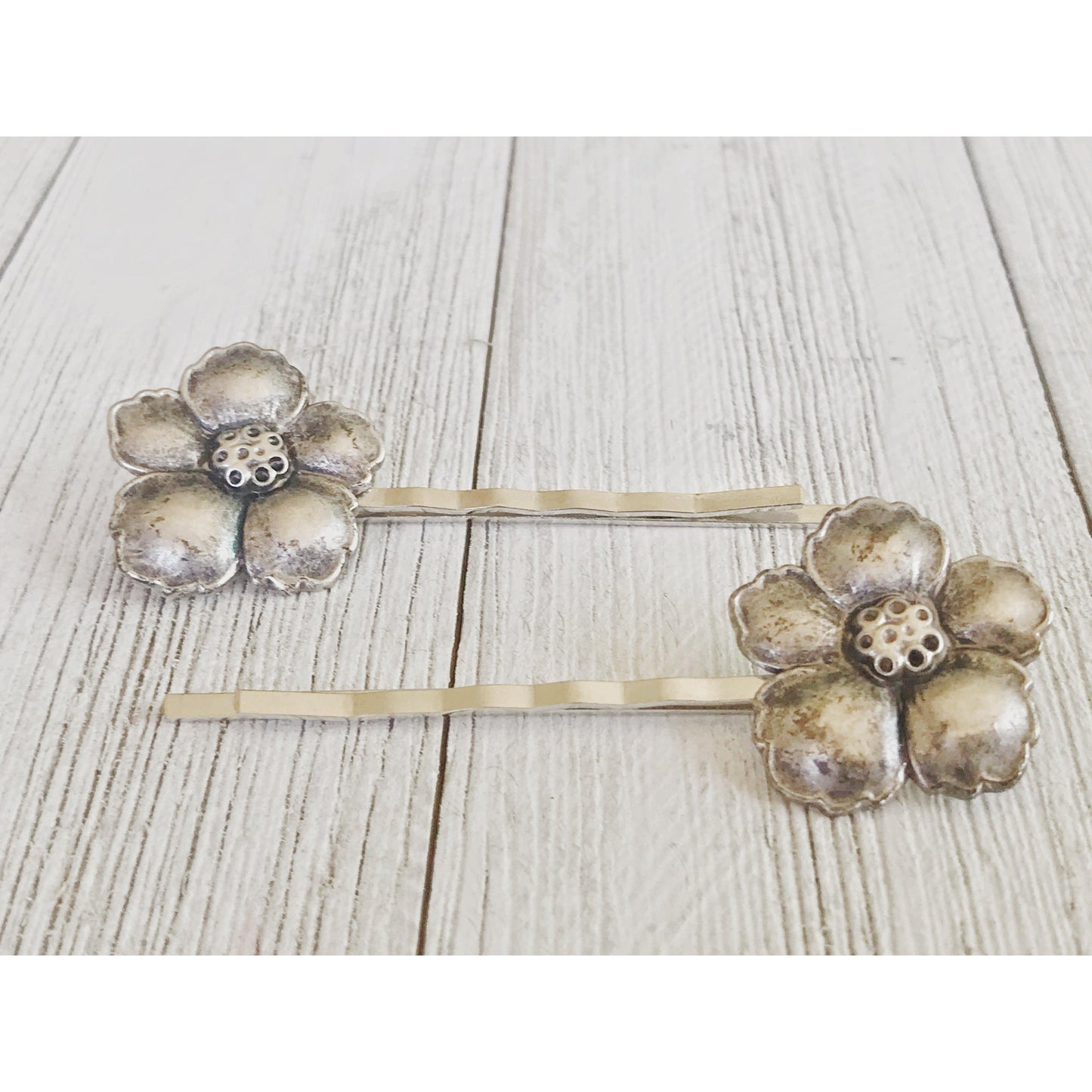 Antiqued Silver Wildflower Hair Pins - Delicate & Elegant Hair Accessories