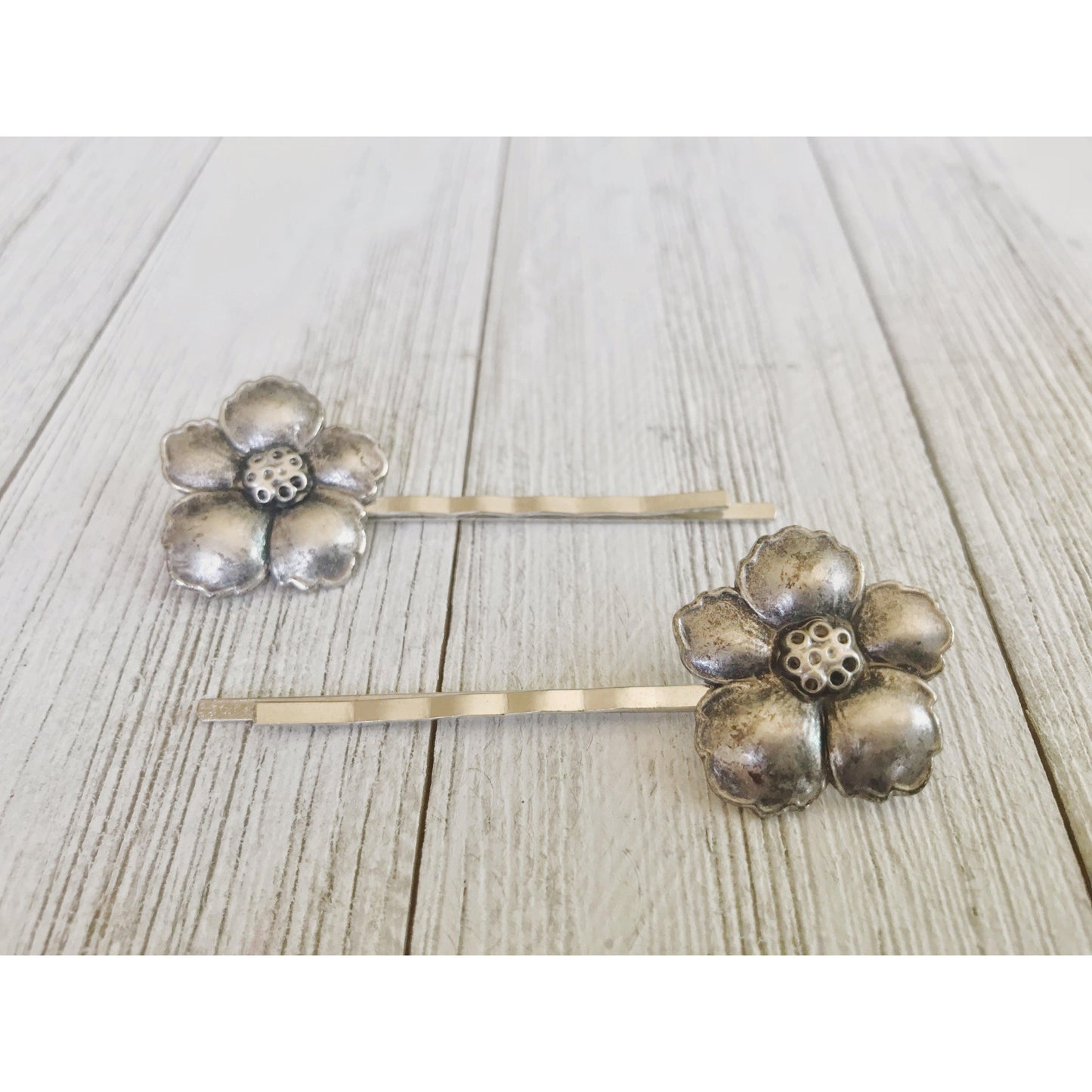 Antiqued Silver Wildflower Hair Pins - Delicate & Elegant Hair Accessories