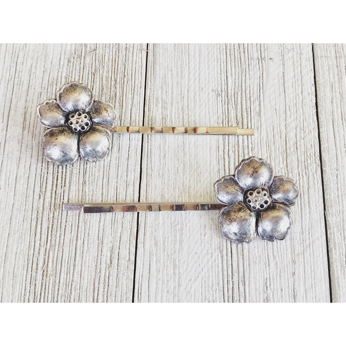 Antiqued Silver Wildflower Hair Pins - Delicate & Elegant Hair Accessories