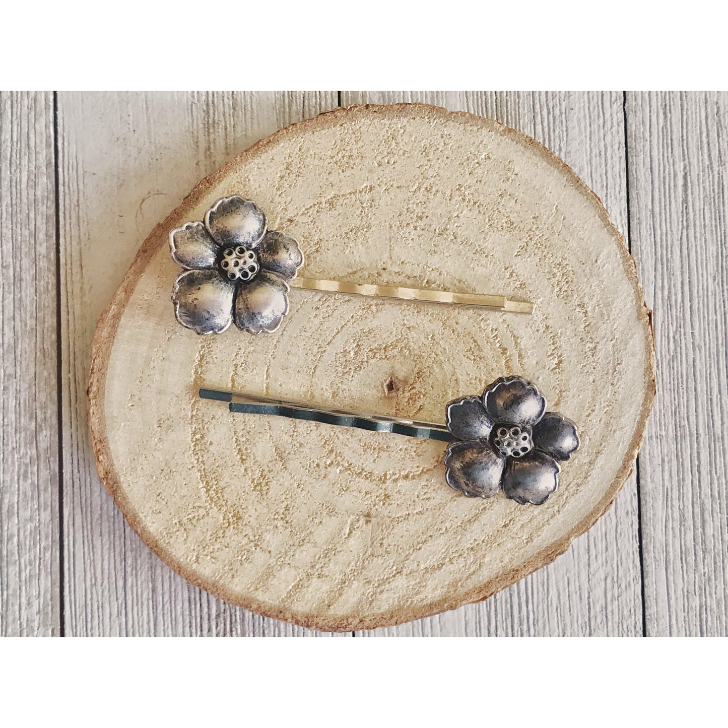 Antiqued Silver Wildflower Hair Pins - Delicate & Elegant Hair Accessories