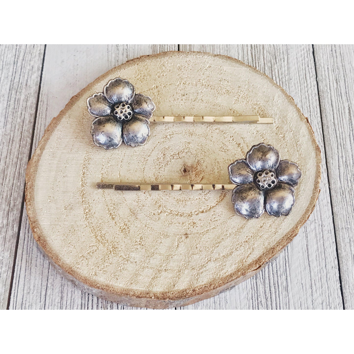 Antiqued Silver Wildflower Hair Pins - Delicate & Elegant Hair Accessories