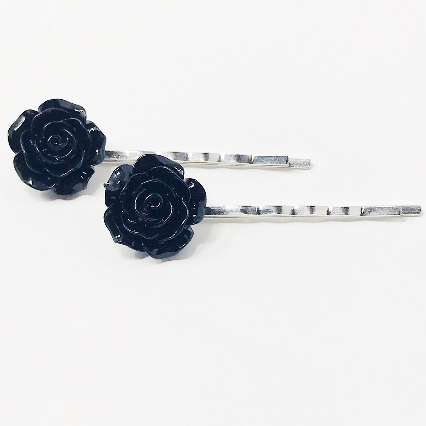 Black Rose Flower Hair Pins - Elegant & Timeless Floral Accessories