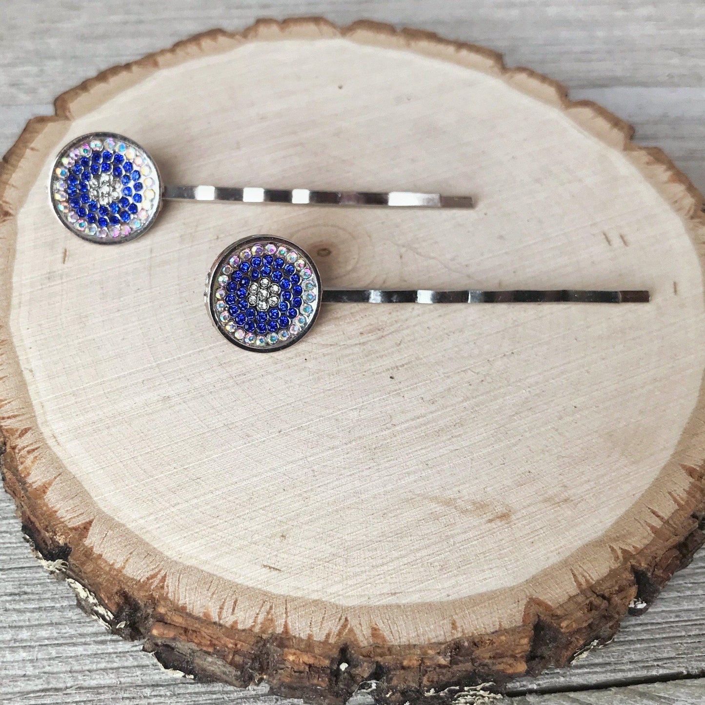 Blue Rhinestone Round Hair Pins - Decorative Bobby Pins for Women - Elegant Cobalt Blue Crystal Hair Accessory