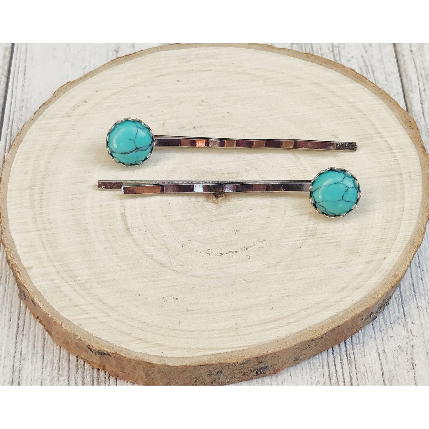 Turquoise Hair Pins - Western Silver Bobby Pins Women's Southwestern Hair Accessories