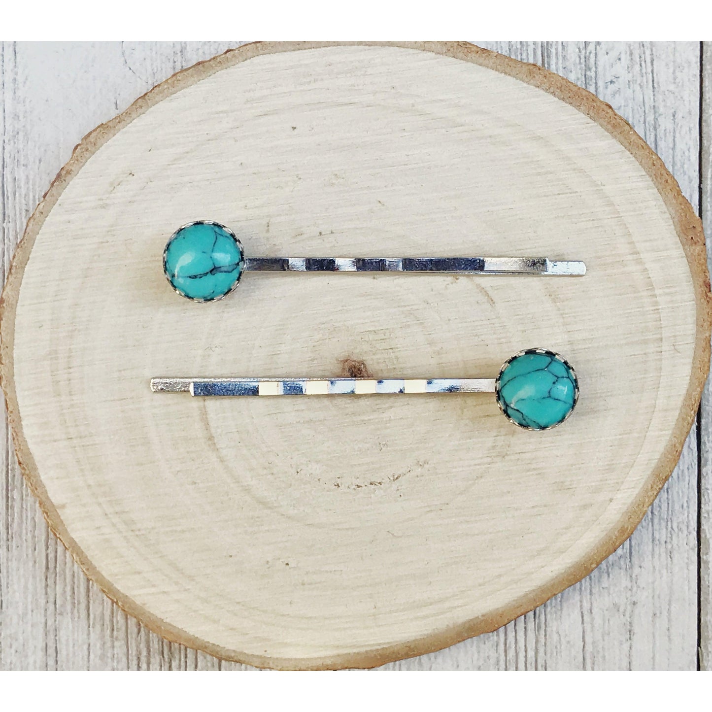 Turquoise Hair Pins - Western Silver Bobby Pins Women's Southwestern Hair Accessories