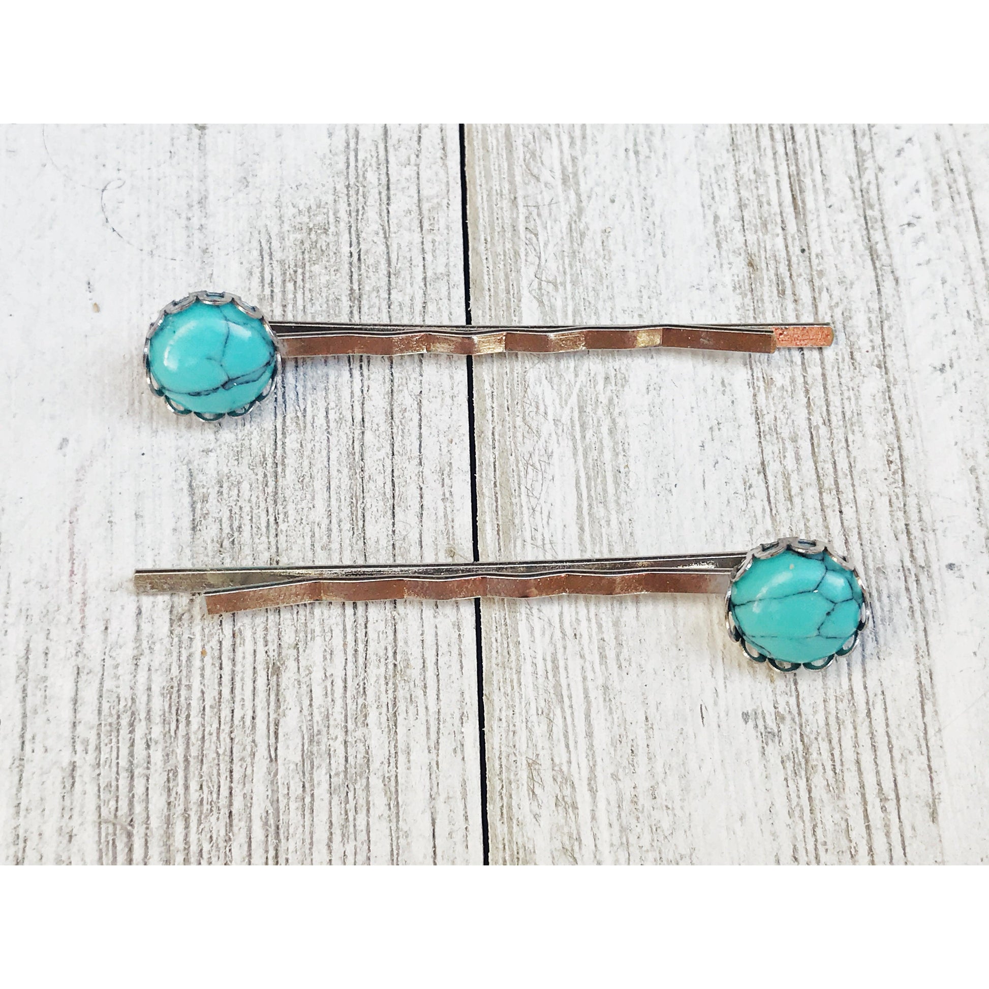 Turquoise Hair Pins - Western Silver Bobby Pins Women's Southwestern Hair Accessories