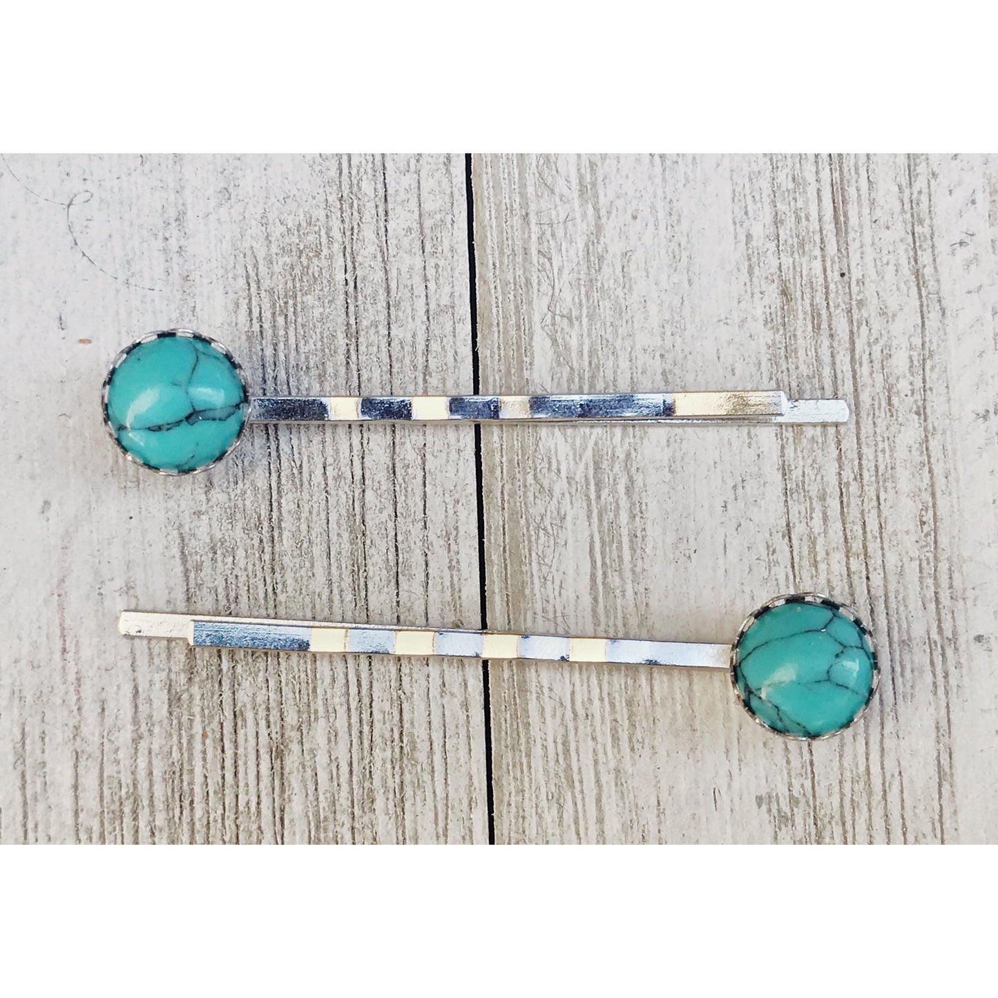 Turquoise Hair Pins - Western Silver Bobby Pins Women's Southwestern Hair Accessories