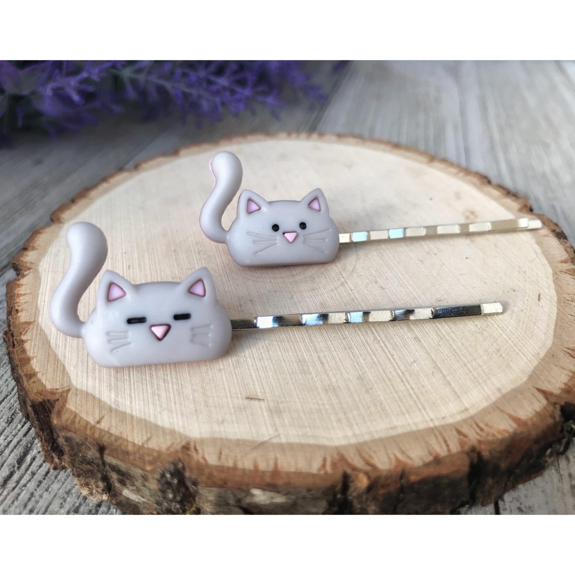 Gray Cat Hair Pins - Cute Accessories for Feline Fans
