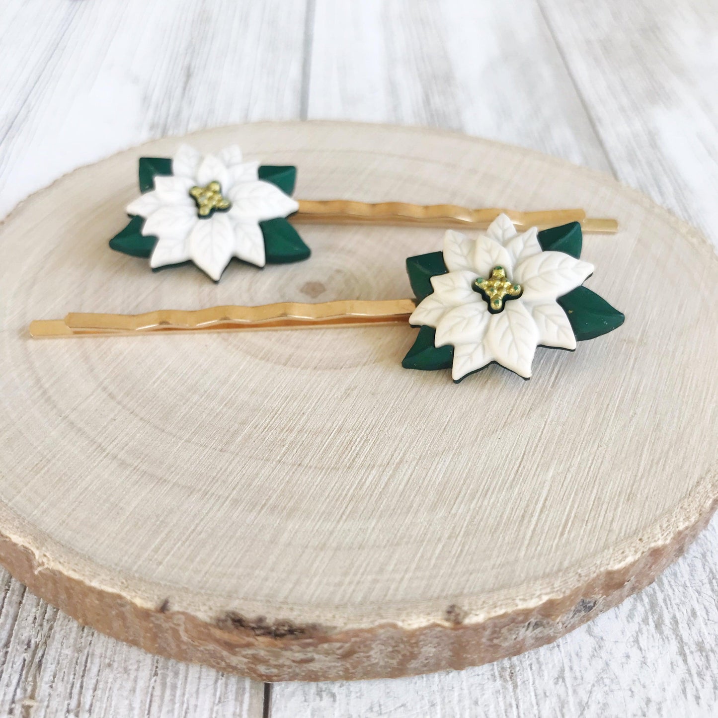 White Flower Chrysanthemum Hair Pins - Festive Christmas Holiday Accessories