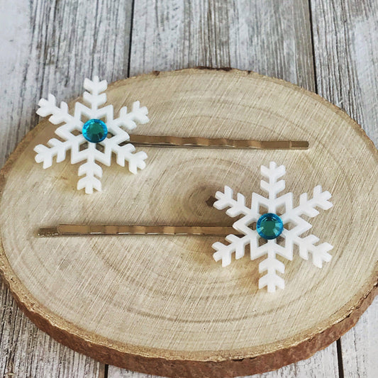Christmas Snowflake Hair Pins with Blue Rhinestones