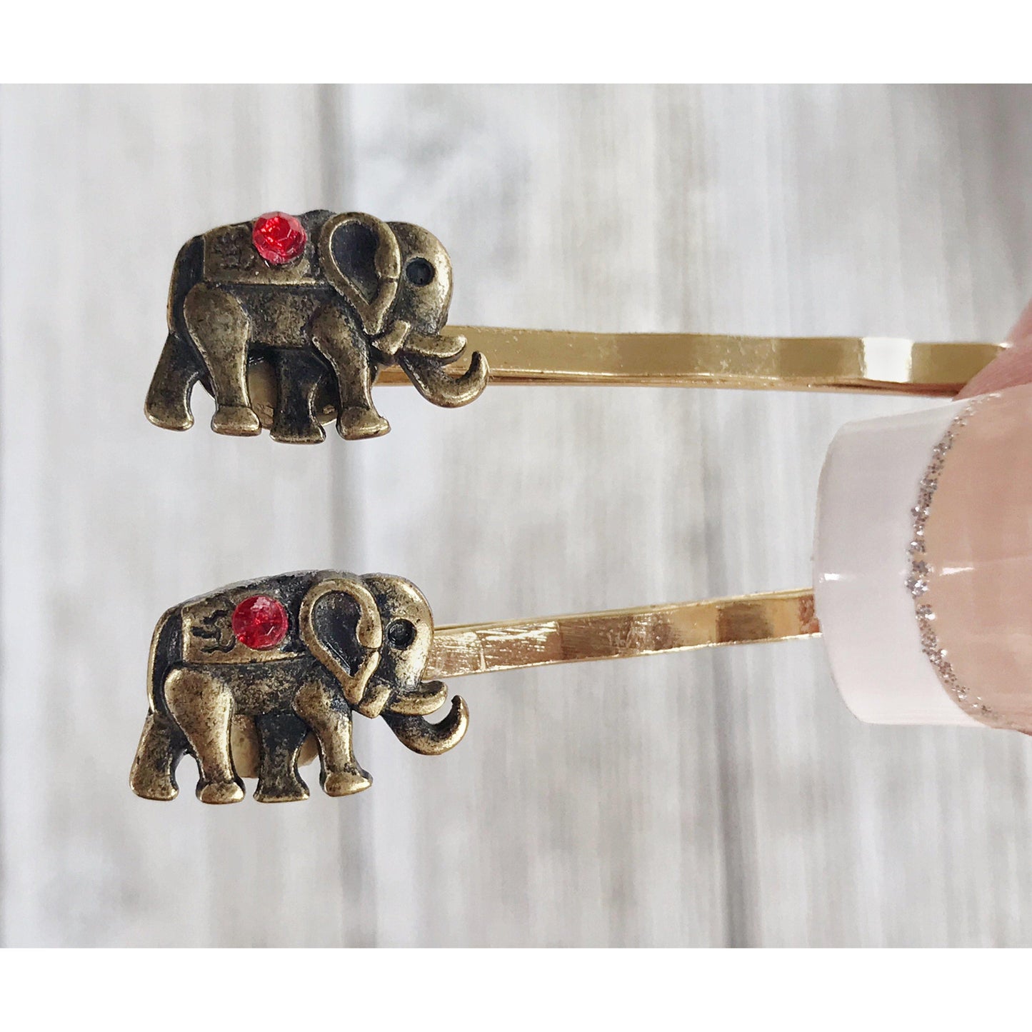 Tiny Bronze Rhinestone Elephant Bobby Pins: Adorable Animal-inspired Accessories