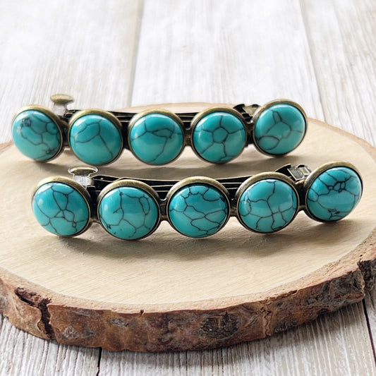 Turquoise Hair Barrettes - Western Cowgirl Hair Pins, Women's Southwestern Boho Hair Accessories, Set of 2