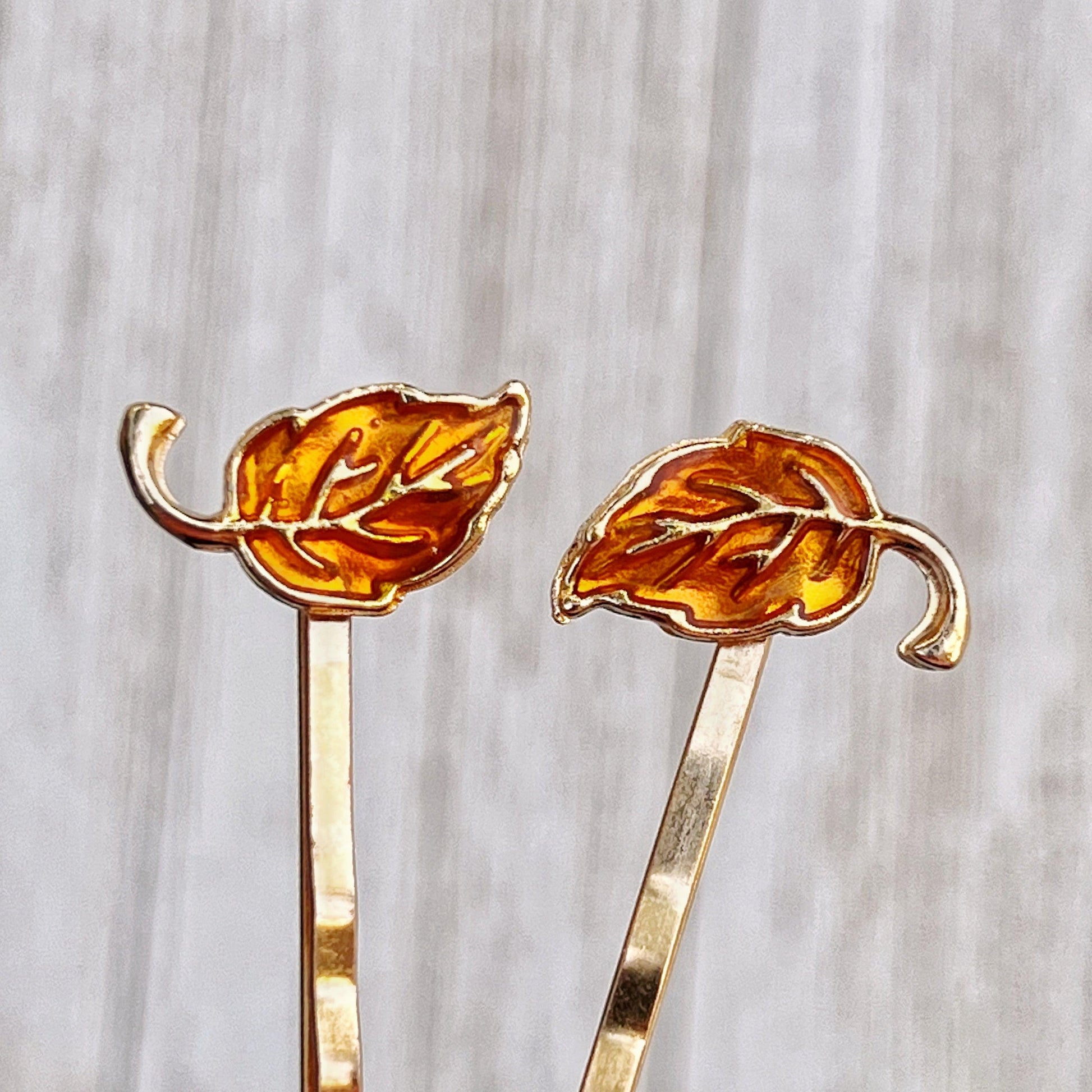 Orange Enamel Leaf Hair Pins -Colorful & Stylish Accessories￼