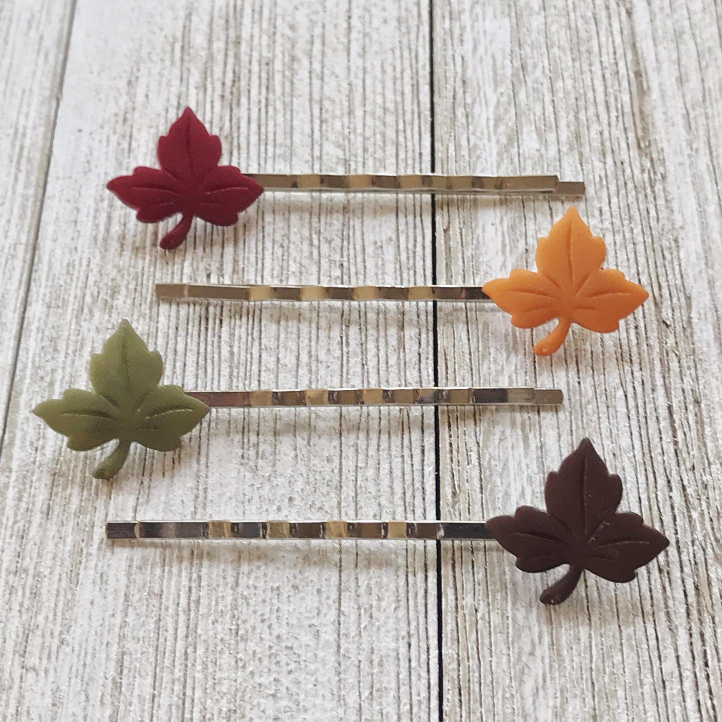 Maple Leaf Hair Pin Set – Fall Foliage Bobby Pins in Red, Orange, Green & Plum