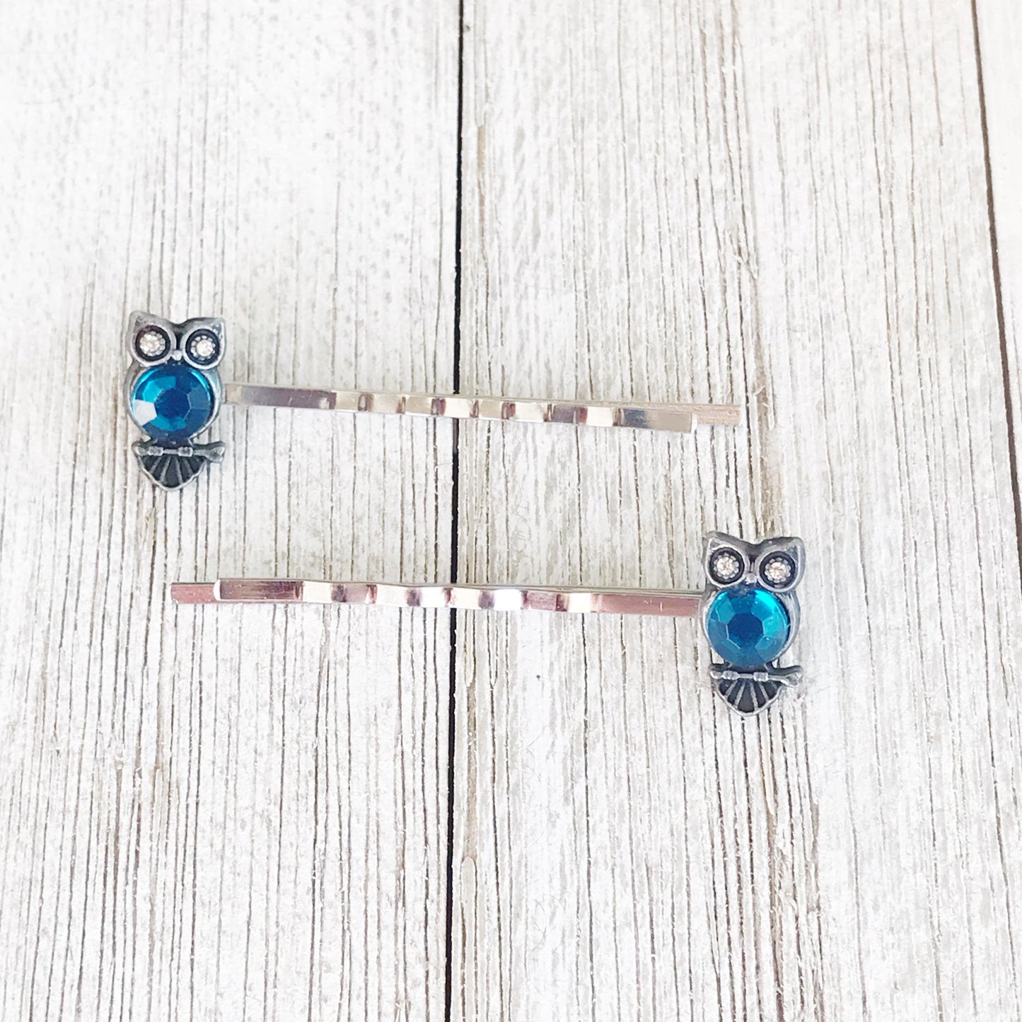 Bright Blue Rhinestone Owl Bobby Pins: Sparkling Owl Accents for Unique Hairstyles