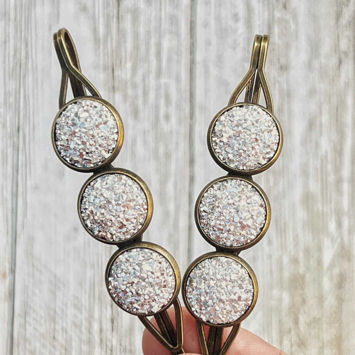 Metallic Silver Druzy Brass Hair Pins - Stylish & Elegant Hair Accessories