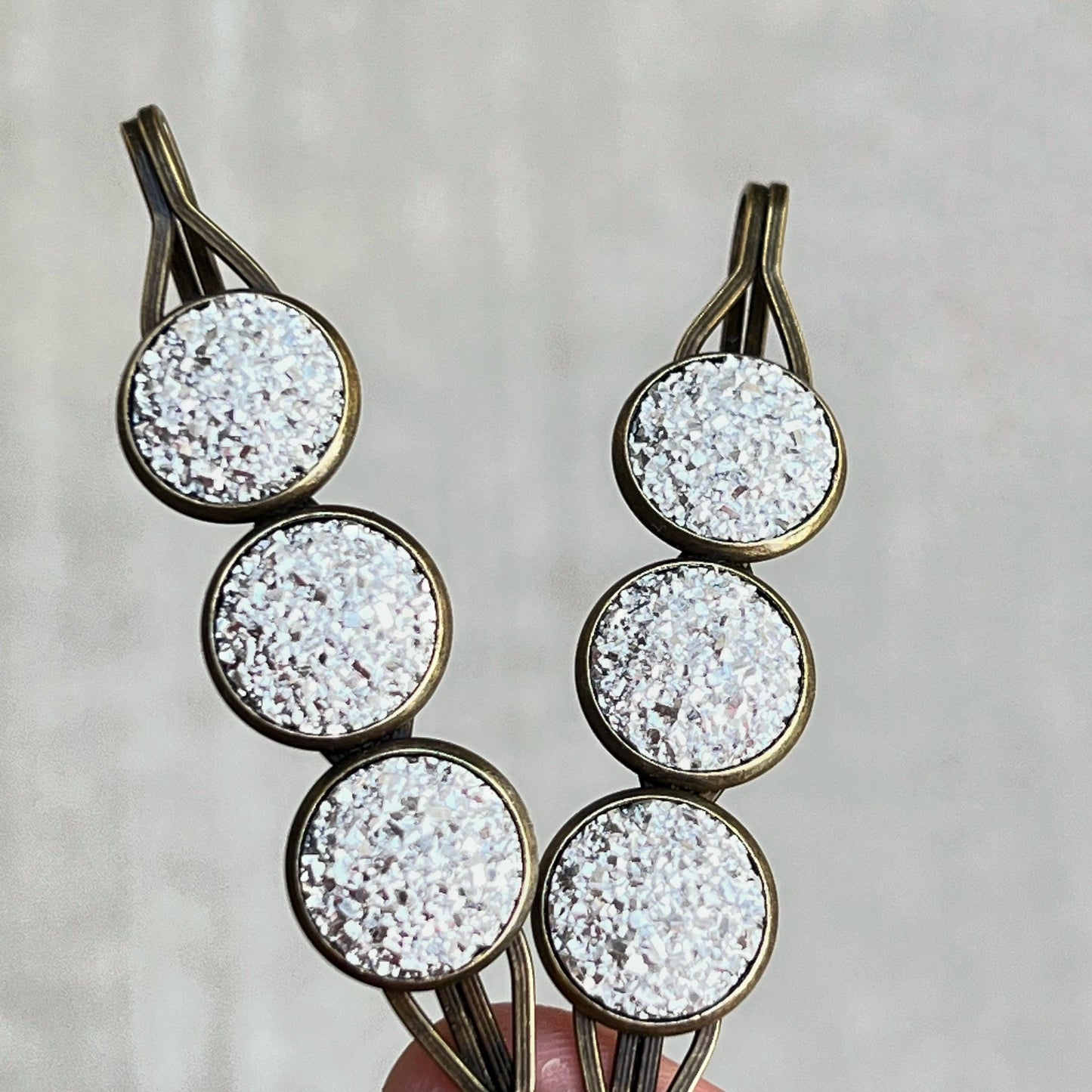 Metallic Silver Druzy Brass Hair Pins - Stylish & Elegant Hair Accessories