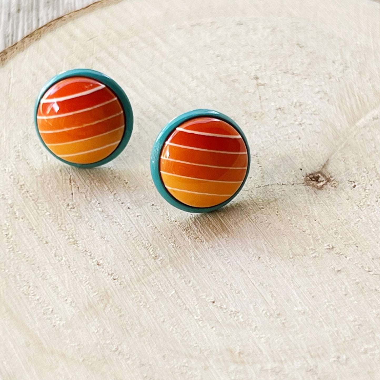 Orange Gradient Striped Blue Unisex Earrings - Stylish & Unique Accessories