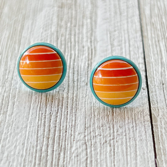 Orange Gradient Striped Blue Unisex Earrings - Stylish and Unique Accessories